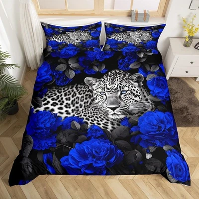 3D леопард пододеяльник синий роза гепард печать комплект постельного белья королевский размер, африканский... - Изображение 1 из 4