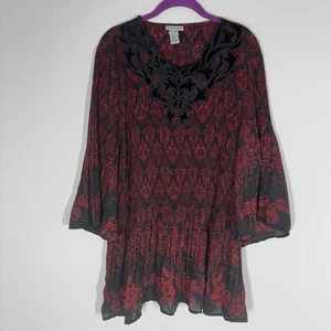 Catherines Women's Velvet Mesh Trim Pleated Top Size 2X Bell Sleeves Mature - Picture 1 of 8