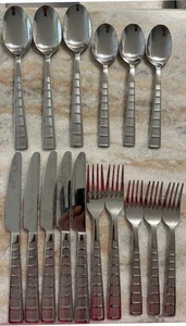 Mosaic Sand Stainless by Cambridge Silver Satin Blocks Flat Tip 16pc set - Picture 1 of 4