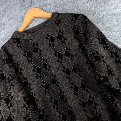 Vintage Jantzen PDX Mens M Brown Black Gold Fisherman Aztec Acrylic Knit Sweater - Image 1 of 4