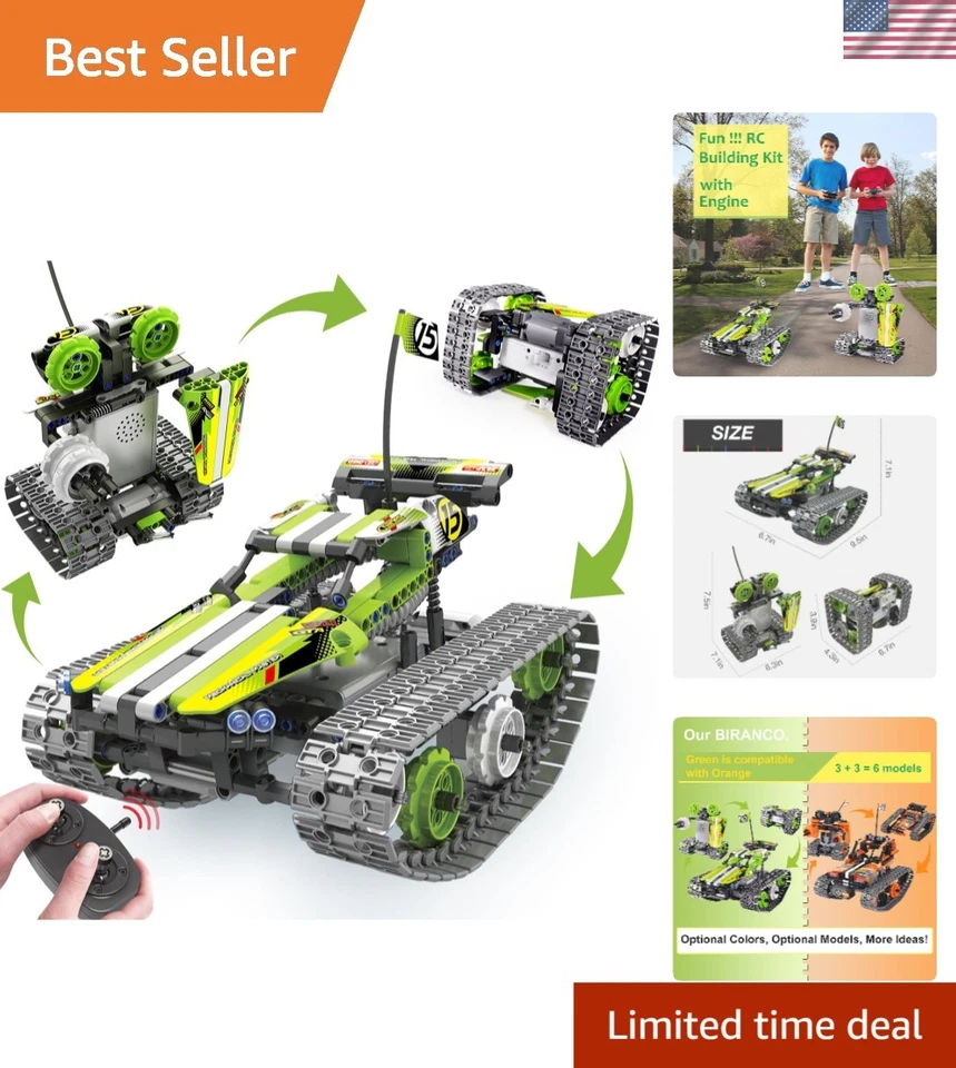 Remote Control Car RC TRACKED Racer Building Blocks Set Kit Educational Stem Toy