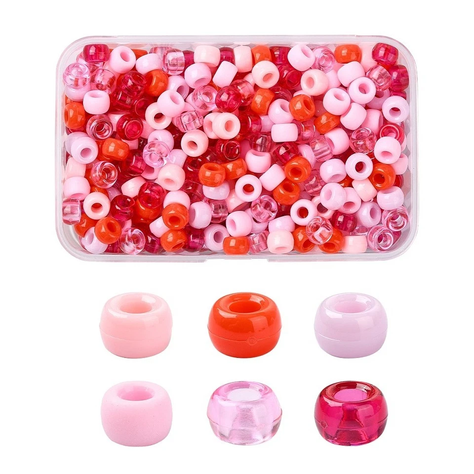120 x Pony Beads Plastic Barrel Beads Red Pink Mix - Image 1 of 1