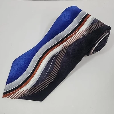 Corbata Pierre Cardin - Abstracto Azul Negro Gris Naranja Rayas - 58"x4" Foto 1 de 4