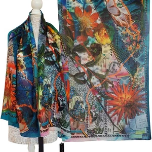 CHRISTIAN LACROIX SCHAL WOLLE LIEBE NOTIZEN BLUMENDRUCK FOULARD LANG 69" x 26" - Bild 1 von 24