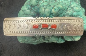 Amerikanische Ureinwohner Navajo Sterlingsilber Koralle Haarspange D C Thomas Clip 3,5 Zoll - Bild 1 von 9