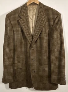 HUGO BOSS Mens 46L Poseidon Tweed Sport Coat Brown Check Jacket Hunting Vintage - Picture 1 of 21