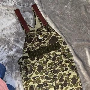 Vintage Carhartt  Bib Overalls Duck Camo Hunting Made In USA Men's 38x32 - Picture 1 of 23