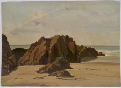 Pintura al óleo impresionista John Nicolson RBA (1891-1951) DEVON ROCKY COAST BEACH Foto 1 de 4