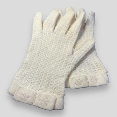 Guantes de ganchillo marfil vintage para niños acento de arco Pascua boda iglesia Foto 1 de 4