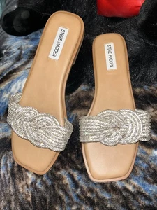 Steve Madden ~ ADORE STRASS GLAS STIL GEKNOTETE SLIDE SANDALEN Schuhe GRÖSSE 8 - Bild 1 von 10