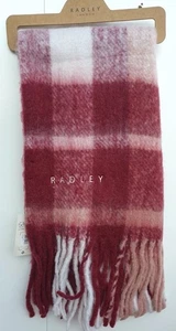 Radley London Fluffy Check Tassel Scarf Long and Wide New cranberry multi - Picture 1 of 2