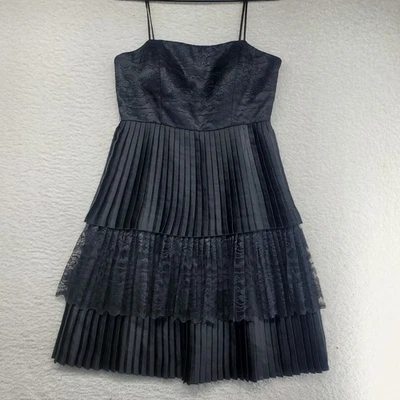 Винтажный маскарад Кокетливое платье маленький черный плиссированные кружева 90-х Y2K выпускного вечера официальный - Изображение 1 из 4