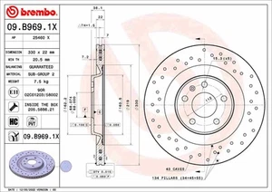 Brembo 09.B969.1X Brake Disc for Audi, Audi (FAW), Porsche, VW, VW (SVW) - Picture 1 of 3