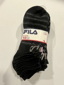 Fila Women’s No-Show Socks - 10 Pair - Black - Shoe Sizes 4-10 - New Ladies - Picture 1 of 6