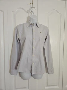 Camisa Lauren Ralph Lauren Lila Rayas Cambray Abotonada Talla 4 Calce Ajustado - Imagen 1 de 9