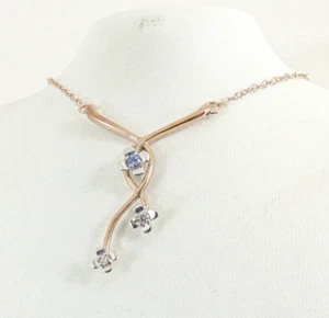 9ct Gold Tanzanite Necklace Rose Pendant & Chain Diamond 19'' with gift box - Picture 1 of 5