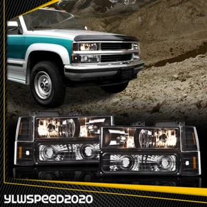 Fit For 94-99 GMC C10 C/K 1500 Yukon Sierra Black Headlight+Bumper Corner Lamps - Picture 1 of 12