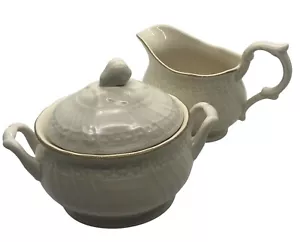 Mikasa Sugar Bowl & Lid and Creamer Set Ivory 12 oz Made In Japan SEE NOTES - Picture 1 of 18