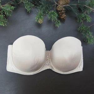 Vanity Fair Bra 40D Beige Strapless Padded Underwire Adjustable Clasp Back - Picture 1 of 8