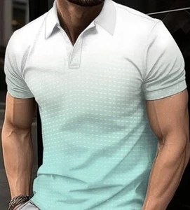 Golf Shirt Mens 2XL Polo White To Mint Green Ombré Geo Print Casual New - Picture 1 of 11