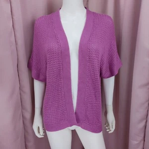Alfred Dunner Petites Women's Purple Short Sleeve Open-Knit Cardigan PM - Picture 1 of 6