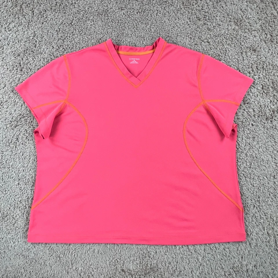 Camiseta deportiva LANDS END rosa atlética cuello en V para mujer 2X 20W 22W manga corta Foto 1 de 4
