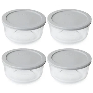 Pyrex (4) 7201 4-Cup Glass Bowls & (4) 7201-PC Jet Gray Lids - Picture 1 of 5