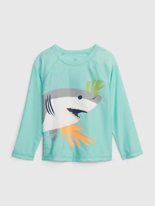 NEW $35 GAP Toddler Boys Aqua Shark Rash Guard Swim Top Size 5T - Picture 1 of 3