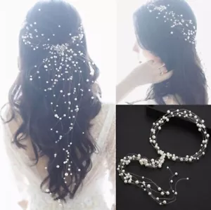 Pearl Silver Bridal hair Vine Tiara Crystal Rhinestone Headpiece Bridal Jewelry - Picture 1 of 4
