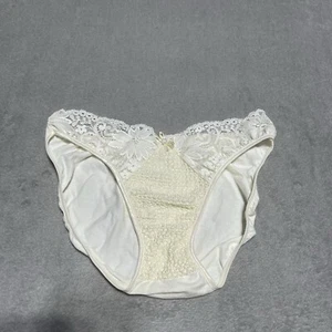 Vintage Gaviota Panty Womens Large Ivory Cotton Lace Low Rise Bikini Front Bow - Picture 1 of 6