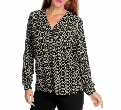 Kate & Mallory Wove Printed Two-Button Roll Tab Sleeved High Low Blouse Size XL - Image 1 of 2