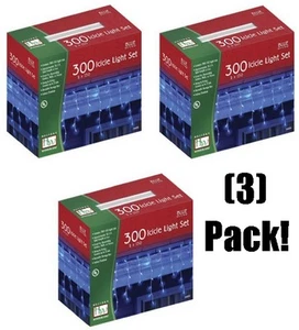 (3) ea Holiday Wonderland 14087-88 300 Count Blue Icicle Christmas Light Sets - Picture 1 of 3