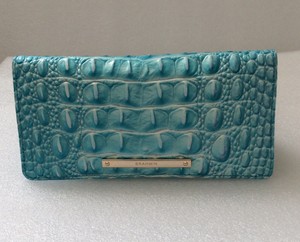 Brahmin Dusty Blue Ady Melbourne Genuine Leather Slim Bifold Wallet NWT