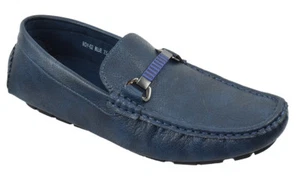 Men Casual Shoes Comfort Driving Moccasin Slip On Buckled Loafers Navy Blue ROY - Picture 1 of 3