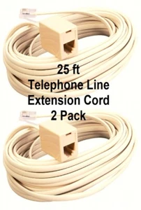2X Kość słoniowa Migdał 25ft Telefon domowy Przedłużacz Kabel telefoniczny Przewód RJ11 VWLTW - Zdjęcie 1 z 3