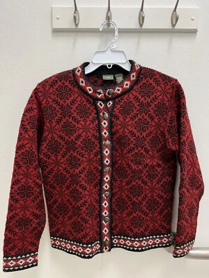 Cárdigan Suéter L.L Bean Mujer Vintage Rojo Abotonado Talla XS Lana Merino Corderos Foto 1 de 3