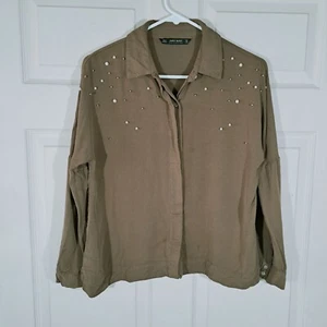 Zara Bluse Oberteil Größe M grün 3/4 Arm verziert Knopfleiste Shirt - Bild 1 von 12