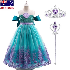 Girls Ariel The Little Mermaid Princess Costume Dress Party Fancy Dress Up Gifts - Picture 1 of 15