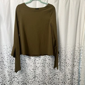 Ann Taylor Medium Olive Green Blouse Tie Long Sleeve - Picture 1 of 4
