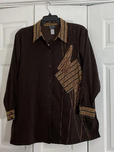 Koos of Course 1X Brown Long Shirt Jacket Animal Print Microfiber Shacket NWT - Picture 1 of 5