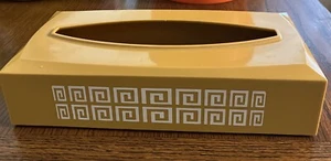 Vintage Gold Tissue Box Holder with Greek Key Pattern Plastic - Picture 1 of 7
