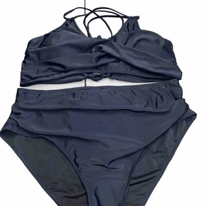 High Waisted Bikini Set Two Piece Swimsuit Womens Size 20W Black Swimwear Beach - Picture 1 of 6