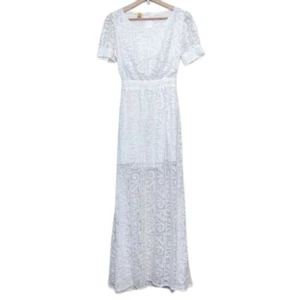 Maxi Vestido Farm Rio Para Mujer P Blanco Manga Corta Encaje Espalda Abierta - Imagen 1 de 13