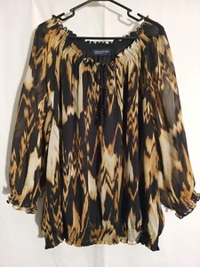 Jones New York Signature-Brown Black Animal Semi-Sheer Lined Blouson Top-3X? - Picture 1 of 6