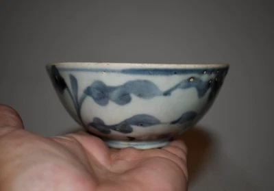 Arroz antiguo original chino período Ming porcelana azul/blanco Foto 1 de 4