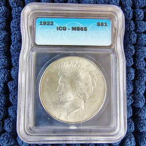 1922 Silver Peace Dollar $1 - Philadelphia Mint - ICG MS 65 - Light Toning - Picture 1 of 16