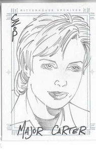 2001 rittenhouse stargate sg-1 season 5 major carter sketch card by czop - Picture 1 of 1