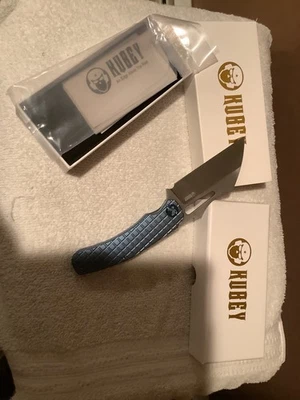 Kubey Sylow Folding Knife 3.5" 14C28N Sandvik Steel Blade Blue Titanium Handle - Image 1 of 4