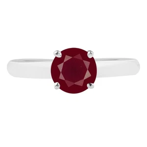 Anillo para mujer de oro blanco de 14 quilates con corte redondo de 1,20 quilates 100 % rubí rojo birmano natural - Imagen 1 de 4