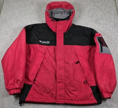 Abrigo chaqueta con capucha vintage rojo y negro Columbia Sportswear para hombre bolsillos grandes Foto 1 de 4